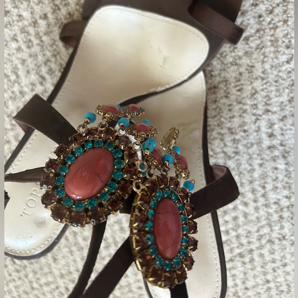 Brown Satin stunning Jewelled Swarovski high heels worn once excelled condition - Picture 2 of 5